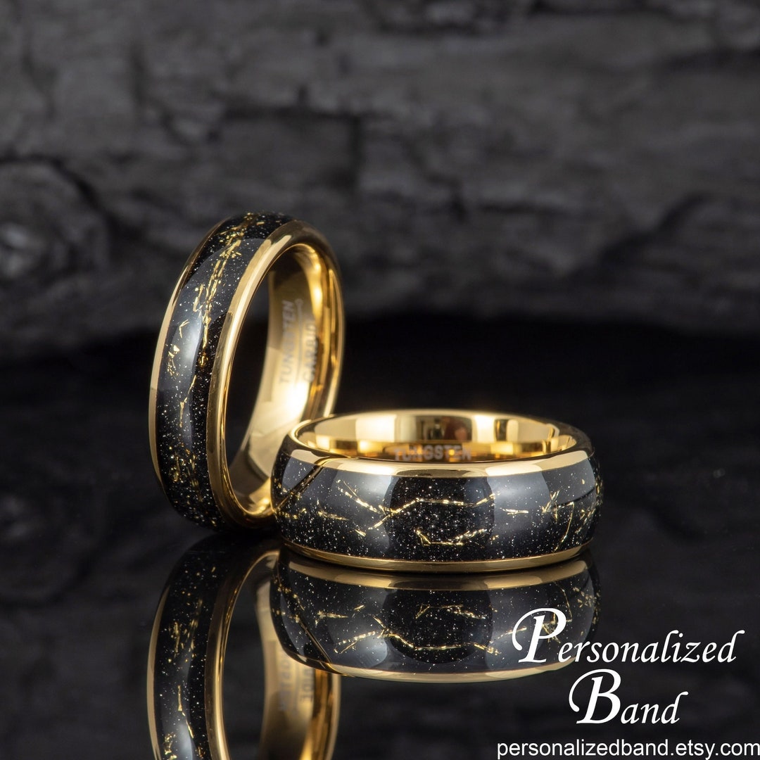 Personalized Tungsten Wedding Band Cosmic Galaxy Ring, Galaxy Meteorite Ring, Custom Engraved ...