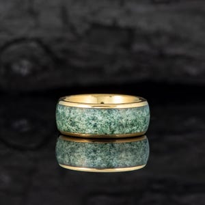 Green Moss Agate Ring, Men&#39;s Gold Wedding Band, Women&#39;s Moss Agate Gold Ring, His Hers Promise Ring Wedding Ring for Him, Gift for Men Women