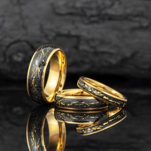 Personalized Tungsten Wedding Band - Cosmic Galaxy Ring, Galaxy Meteorite Ring, Custom Engraved Tungsten Ring, His Hers Wedding Ring