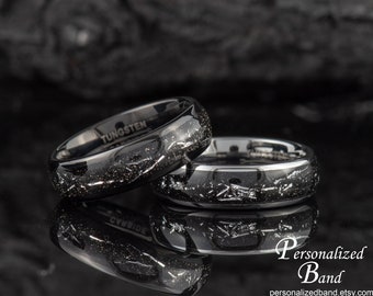 Personalized Tungsten Wedding Band, Cosmic Galaxy Ring, Wedding Ring for Men, Meteorite Galaxy Men's Ring, His Anniversary Tungsten Ring