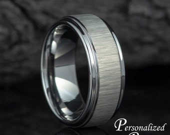 Stylish Gray Comfort Fit Tungsten Wedding Anniversary Band for Him - Men's Personalized Wedding Ring, Promise Man Ring, His Wedding Band