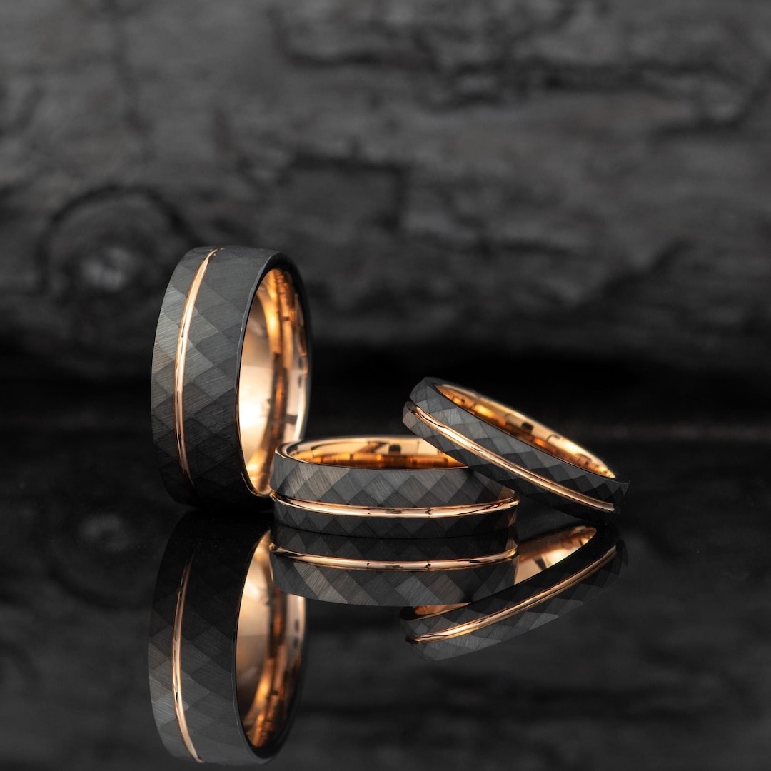 Tungsten Carbide Ring Wood And Rose Gold Wedding Band Men Wedding