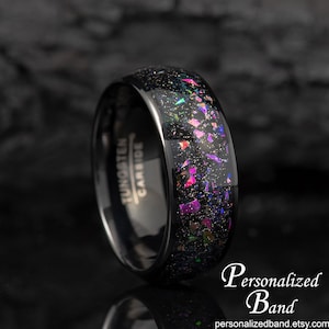 Personalized Nebula Tungsten Ring Galaxy Abalone Opal Wedding Band, Cosmos Outer Space Wedding Ring for Men