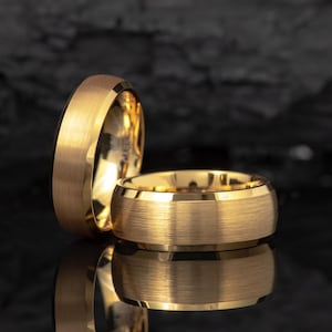 6mm 8mm Personalized Gold Tungsten Wedding Band, Dome, Classic Gold Wedding Ring, Gold Ring, Couple&#39;s Matching Band, Tungsten Carbide Ring