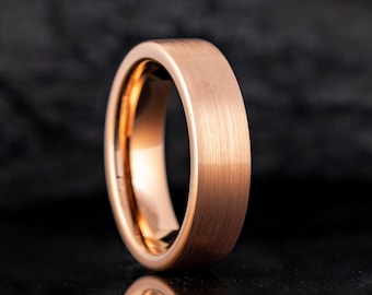 Rose Gold Mens Wedding Band, Matte Comfort Fit Band for Men, Flat Brushed 6mm Tungsten Band, Ring for Boyfriend