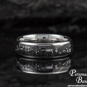 Personalized Tungsten Wedding Band, Cosmic Galaxy Wedding Ring, His & Hers Anniversary Gift, Men&#39;s Engagement Band, Meteorite Galaxy Ring