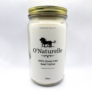 100% Pure Grass Fed and Finished Refined Beef Tallow, Great For Cooking, Making Lotion, Soap 30 Fluid ounces