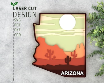 Archivo de corte láser del estado de Arizona: diseño de corte de papel 3D multicapa SVG en capas para la decoración de mapas de EE. UU.