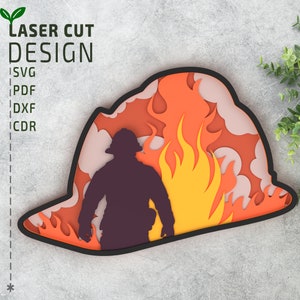 Feuerwehrmann Helm SVG Laser Cut Files, Geschichtete svg, Multilayer-Svg, 3D-Svg, Glowforge-Dateien, Cricut-Dateien, 3D-Papierschnitt svg