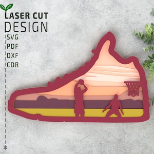 Basket-ball dans les fichiers découpés au laser de baskets SVG, Layered SVG, fichier de découpe laser multicouche, cricut svg, fichiers glowforge, 3d svg, Multilayer svg