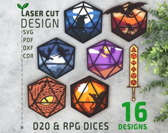D20 Dice Bundle Layered SVG, Laser cut files, Cricut files, Glowforge files, Xtool files, 3d papercut svg, 3d svg, Multilayer svg