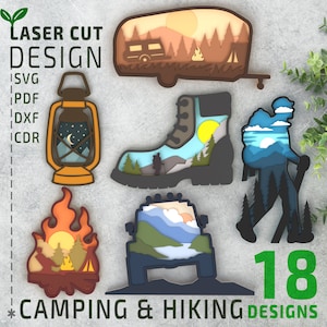 Paquete grande SVG en capas para camping y senderismo, Archivos cortados por láser, SVG multicapa, Cricut svg, Archivos glowforge, 3d papercut svg, 3d svg