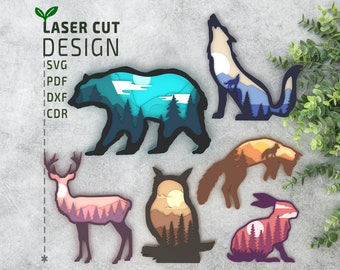 Forest Animals Bundle Layered SVG laser cut files, Multilayer svg, 3d svg, 3d papercut svg, Cricut Files , Glowforge files