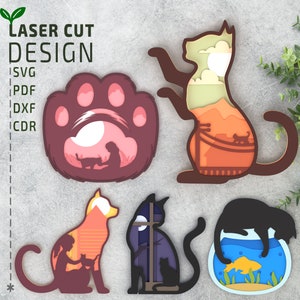 Fichiers découpés au laser SVG en couches de chat, svg multicouche, svg 3d, fichiers Cricut, fichiers Glowforge, fichiers de découpe de papier
