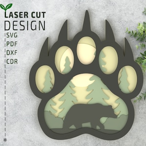 Bear Paw gelaagde SVG, lasergesneden bestanden, meerlaagse SVG, 3D-SVG, lasergesneden svg, Glowforge-bestanden, Cricut-bestanden, 3D-papercut-svg