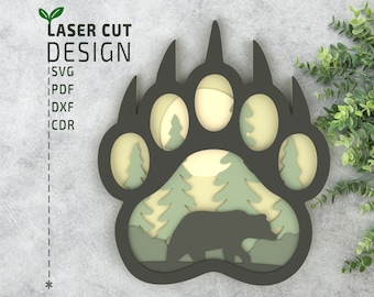 Bear Paw Layered SVG, Laser Cut Files, Multilayer SVG, 3d SVG, Laser cut svg, Glowforge files, Cricut Files, 3d papercut svg
