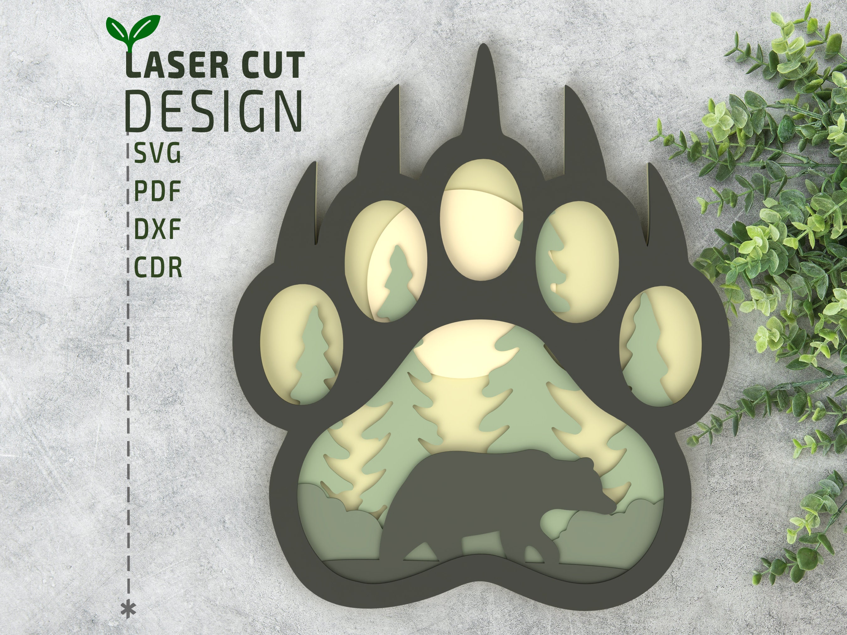 Bear Paw Layered SVG, Laser Cut Files, Multilayer SVG, 3d SVG, Laser cut svg, Glowforge files, Cricut Files, 3d papercut svg