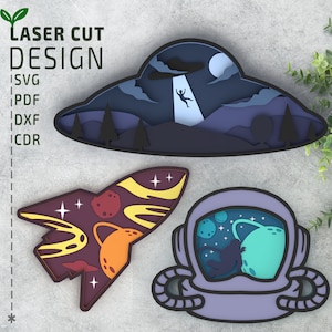 Ruimtebundel Lasergesneden bestand SVG, Gelaagde SVG, Meerlaagse SVG, 3D Svg, Glowforge-bestanden, Cricut-bestanden, papier gesneden bestanden