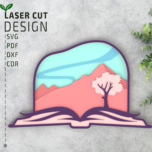 Open Book Laser Cut File – Layered SVG Multilayer 3D Papercut Design for Library Decor or Reading Gifts