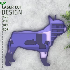 Französische Bulldogge Laserschnittdatei - Layered SVG Multilayer 3D Papierschnitt Design für Hundeliebhaber oder Wandkunst