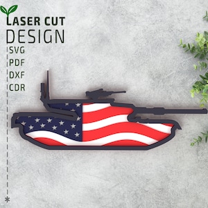M1 Abrams Tank Amerikaanse vlag gelaagde SVG laser gesneden bestand, Glowforge, Multilayer SVG, 3D SVG, 3D papercut SVG, Glowforge bestanden, Cricut bestanden