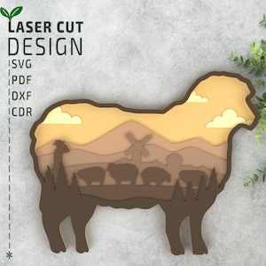File SVG per taglio laser di pecore, file SVG a strati, file SVG multistrato, file SVG 3D, file Glowforge, file Cricut, file SVG con taglio di carta 3D