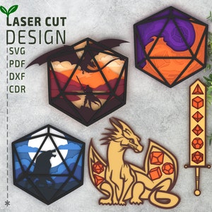 Pacote de dados D20 Layered SVG, arquivos de corte a laser, arquivos Cricut, arquivos Glowforge, 3d papercut svg, 3d svg, svg multicamadas