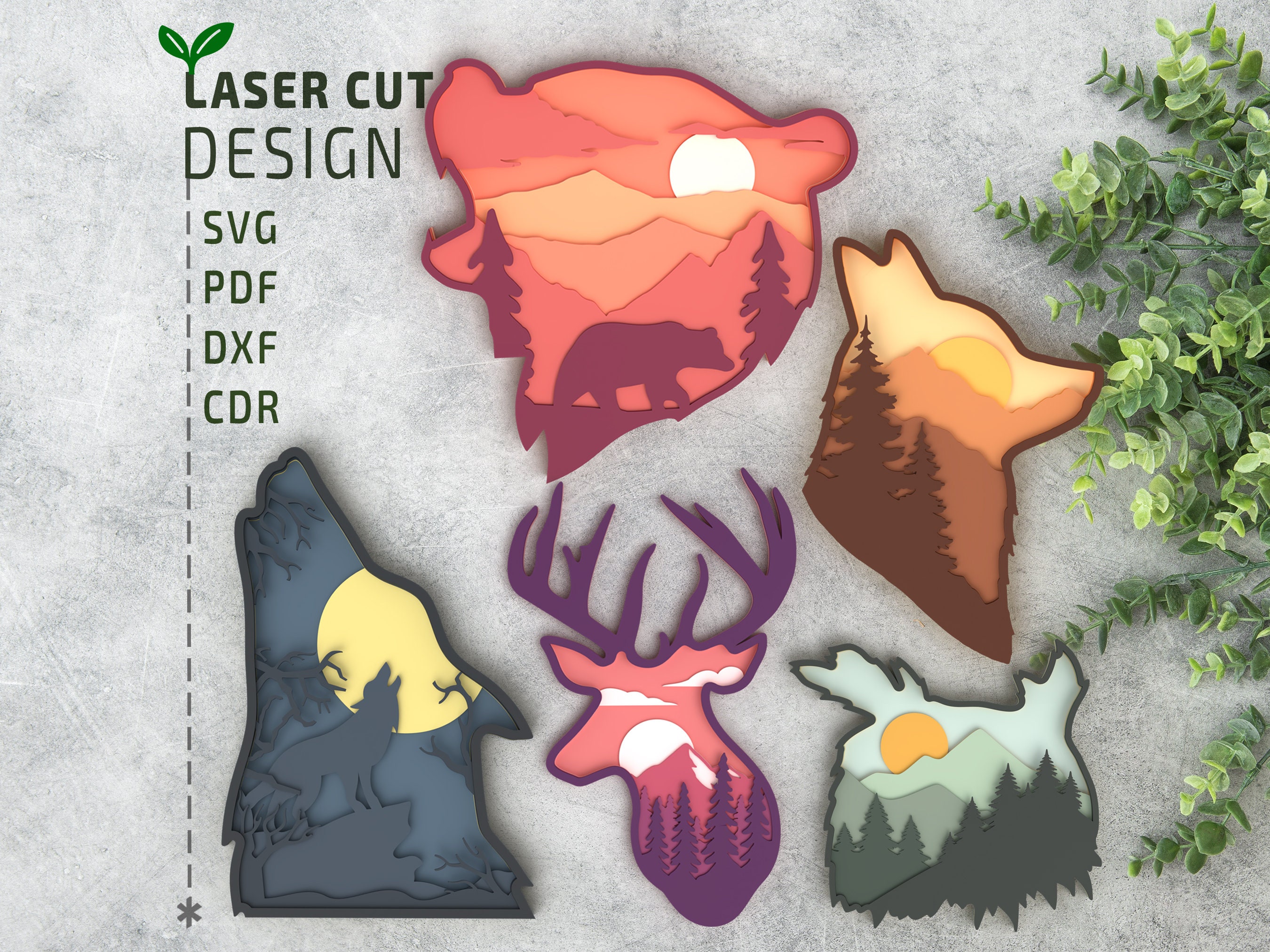 Forest Animals Heads Bundle Layered SVG laser cut file for Glowforge , Multilayer 3d laser cutting file, Cricut File , dxf , cnc for wood