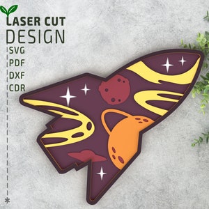 Rocket with Space Laser cut file SVG, Layered SVG, Multilayer SVG, 3d Svg, Glowforge files, Cricut files, paper cut files