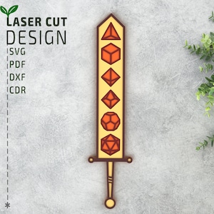 RPG Würfel Schwert Layered SVG Laserschnittdatei für Glowforge, 3D Multilayer Laserschnittdatei, Cricut Datei