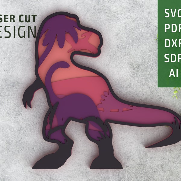 Dinosaur T-Rex, Tyrannosaurus Layered SVG laser cut file for Glowforge , Multilayer 3d laser cutting file, Cricut File , dxf , cnc for wood,