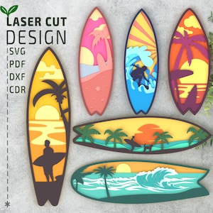 Surfboards Layered SVG Bundle, laser cut files, cricut svg, glowforge files, 3d papercut svg, 3d svg, Multilayer svg, Surf Svg