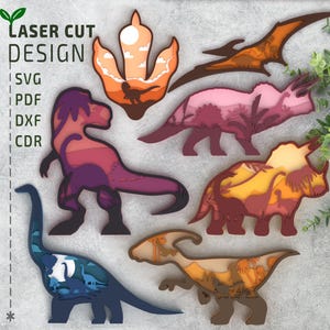 Dinosaurs Bundle Layered SVG laser cut file, Glowforge , Multilayer 3d laser cutting file, Cricut File , dxf , cnc for wood
