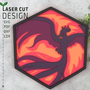 D20 Dice Phoenix Layered SVG fichier de découpe laser pour Glowforge , Fichier de découpe laser 3D multicouche, Fichier Cricut