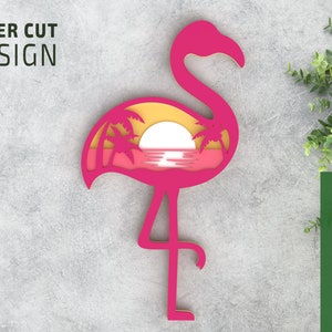File di taglio laser SVG a strati Flamingo Summer Beach per Glowforge, file di taglio laser 3D multistrato, file Cricut, dxf, cnc per legno,