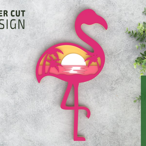 Flamingo Summer Beach Layered SVG laser cut file for Glowforge , Multilayer 3d laser cutting file, Cricut File , dxf , cnc for wood,