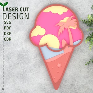Eis Sommer Strand SVG Laser Cut Files, geschichtete svg, Multilayer-Svg, 3d svg, Glowforge-Dateien, Cricut-Dateien, 3D-Papierschnitt svg