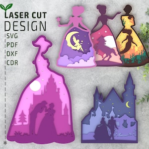 Princess Bundle Layered SVG Laserschnittdatei für Glowforge, 3D Multilayer Laserschnittdatei, Cricut Datei, CNC Laserschnittdatei für Holz, Papierschnitt
