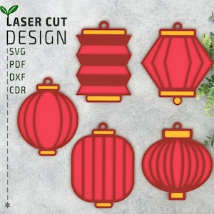 Ornamenti di lanterne cinesi di Natale SVG a strati, file tagliato al laser, SVG multistrato, SVG 3D, file Cricut, taglio della carta, kit di pittura per bambini