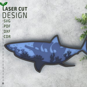Hai geschichtet SVG-Schnittdatei für Laserschneiden, Papierschnitt. Multilayer 3d, Cricut, Glowforge, Papierschnitt, Laserschnitt, Meerestiere