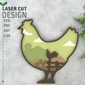 Ferme de poulets SVG fichiers découpés au laser, svg en couches, Svg multicouche, Svg 3D, fichiers Glowforge, fichiers Cricut, papier découpé 3D svg