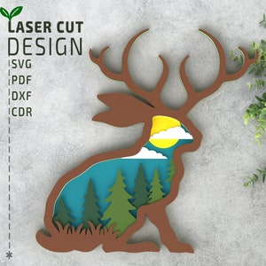 Fichier SVG en couches Jackalope pour découpe laser et découpe de papier, 3D multicouche, Glowforge, Cricut, papier découpé, fichier de coupe en couches