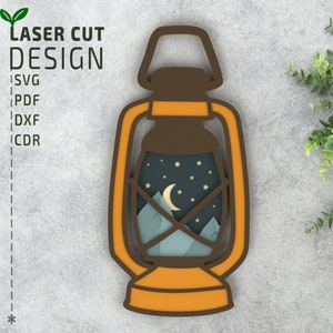 Camping Lantern Layered SVG archivo de corte para corte láser y corte de papel, multicapa 3d, Cricut, Glowforge, corte por láser, corte de papel