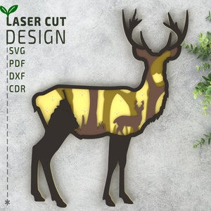 Hirsch mit Jäger Laser geschnitten Dateien SVG, Layered SVG, mehrschichtige laser geschnittene Datei, Cricut svg, glowforge Dateien, 3d Papercut svg, 3d svg