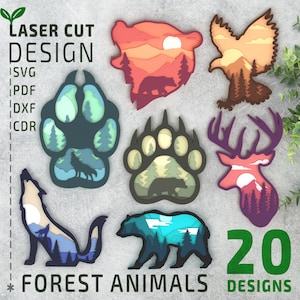 Bundle animaux de la forêt SVG en couches, fichiers découpés au laser, svg multicouche, svg 3D, svg papercut 3D, fichiers Cricut, fichiers Glowforge