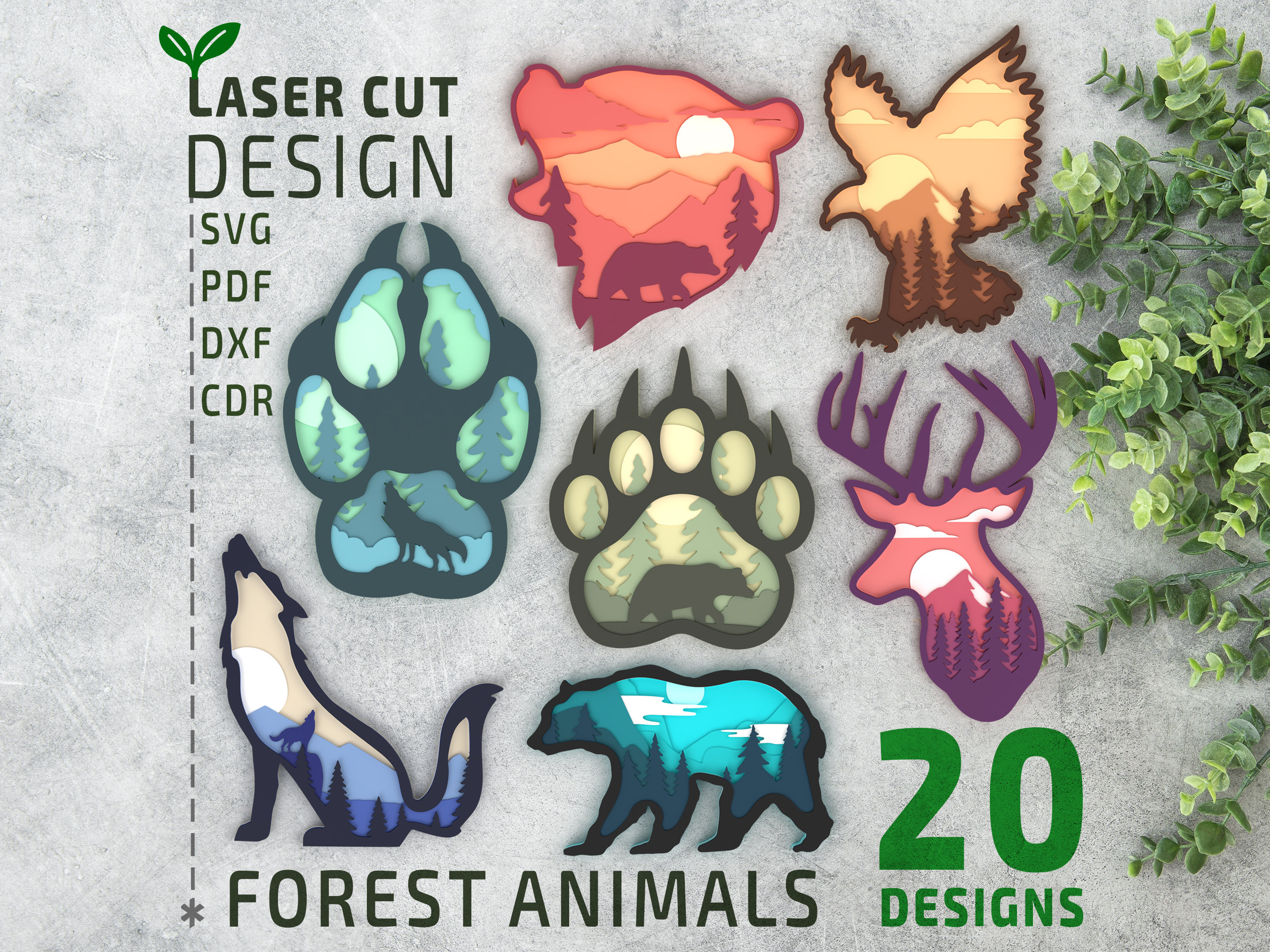 Forest Animals Big Bundle Layered SVG, Laser cut files, Multilayer svg, 3d svg, 3d papercut svg, Cricut Files, Glowforge files