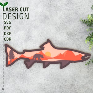 Pêche à la truite fichiers découpés au laser SVG, SVG en couches, fichier découpé au laser multicouche, svg cricut, fichiers glowforge, svg papercut 3D, svg 3D