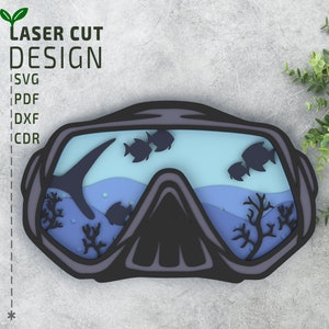 Tauchermaske SVG Laserschnittdatei, 3D Laserschnittdatei, Glowforge Dateien, Cricut Dateien, Papierschnitt, 3D Papierschnitt