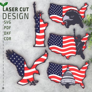 American Flag SVG Bundle – Layered Multilayer 3D Laser Cut Files for Patriotic Decor or Paper Cutting Projects