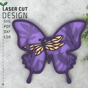 Butterfly and Dragonfly Laser Cut File – Layered SVG Multilayer 3D Papercut Design for Nature Decor or Spring Crafts